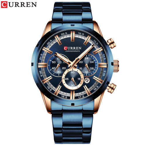 CURREN New Fashion Watches with Stainless Steel Top Brand Luxury Sports Chronograph Quartz Watch Men Relogio Masculino - Shoppin Daily