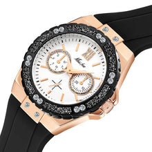 Load image into Gallery viewer, MISSFOX  2593 Women&#39;s Watches Chronograph Rose Gold Sport Watch Ladies Diamond Blue Rubber Band Xfcs Analog Female Quartz Wristwatch - Shoppin Daily
