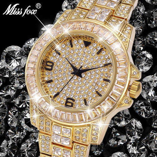 MISSFOX V291 Classic Arabic Watch Men Top Brand Luxury Men Watch Waterproof Male Clock Full Diamond Quartz Iced Out Watch With Box - Shoppin Daily