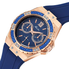 Load image into Gallery viewer, MISSFOX  2593 Women&#39;s Watches Chronograph Rose Gold Sport Watch Ladies Diamond Blue Rubber Band Xfcs Analog Female Quartz Wristwatch - Shoppin Daily
