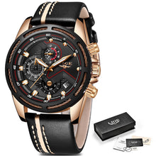 Load image into Gallery viewer, LIGE Watch Men Sport Quartz Clock Leather Mens Watches Top Brand Luxury Gold Waterproof Business Watch - Shoppin Daily
