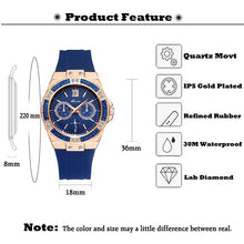 Load image into Gallery viewer, MISSFOX  2593 Women&#39;s Watches Chronograph Rose Gold Sport Watch Ladies Diamond Blue Rubber Band Xfcs Analog Female Quartz Wristwatch - Shoppin Daily
