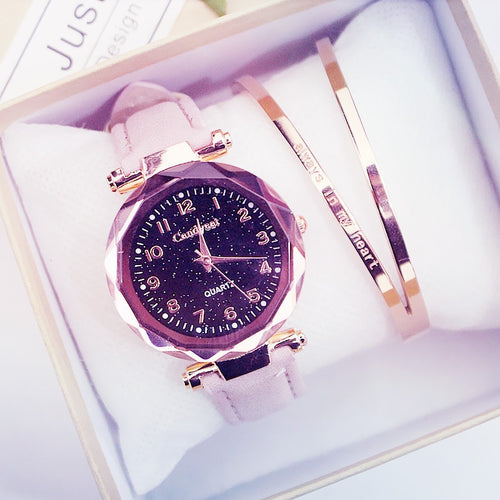 Quartz Wristwatches Fashion Starry Sky Women Watches  Leather Ladies Bracelet Watch - Shoppin Daily