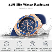 Load image into Gallery viewer, MISSFOX  2593 Women&#39;s Watches Chronograph Rose Gold Sport Watch Ladies Diamond Blue Rubber Band Xfcs Analog Female Quartz Wristwatch - Shoppin Daily
