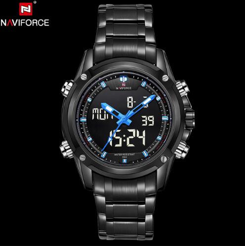 NAVIFORCE Men's LED Digital Stainless Steel Quartz Watch - Shoppin Daily