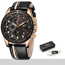 Load image into Gallery viewer, LIGE Watch Men Sport Quartz Clock Leather Mens Watches Top Brand Luxury Gold Waterproof Business Watch - Shoppin Daily
