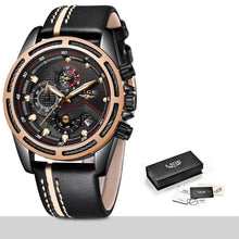 Load image into Gallery viewer, LIGE Watch Men Sport Quartz Clock Leather Mens Watches Top Brand Luxury Gold Waterproof Business Watch - Shoppin Daily
