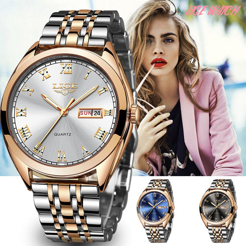 LIGE New Rose Gold Women Watch Business Quartz Watch Ladies Top Brand Luxury Female Wrist Watch Girl Clock Relogio Feminin - Shoppin Daily