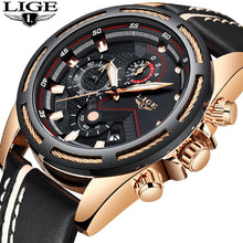 Load image into Gallery viewer, LIGE Watch Men Sport Quartz Clock Leather Mens Watches Top Brand Luxury Gold Waterproof Business Watch - Shoppin Daily
