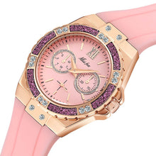 Load image into Gallery viewer, MISSFOX  2593 Women&#39;s Watches Chronograph Rose Gold Sport Watch Ladies Diamond Blue Rubber Band Xfcs Analog Female Quartz Wristwatch - Shoppin Daily
