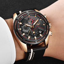 Load image into Gallery viewer, LIGE Watch Men Sport Quartz Clock Leather Mens Watches Top Brand Luxury Gold Waterproof Business Watch - Shoppin Daily
