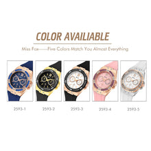 Load image into Gallery viewer, MISSFOX  2593 Women&#39;s Watches Chronograph Rose Gold Sport Watch Ladies Diamond Blue Rubber Band Xfcs Analog Female Quartz Wristwatch - Shoppin Daily
