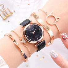 Load image into Gallery viewer, Fashion 5pcs Set Women Watches Luxury Magnet Buckle Flower Rhinestone Watch Ladies Quartz Wrist Watch Bracelet Set Reloj Mujer - Shoppin Daily
