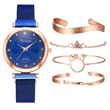 Load image into Gallery viewer, Fashion 5pcs Set Women Watches Luxury Magnet Buckle Flower Rhinestone Watch Ladies Quartz Wrist Watch Bracelet Set Reloj Mujer - Shoppin Daily
