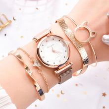 Load image into Gallery viewer, Fashion 5pcs Set Women Watches Luxury Magnet Buckle Flower Rhinestone Watch Ladies Quartz Wrist Watch Bracelet Set Reloj Mujer - Shoppin Daily
