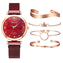 Load image into Gallery viewer, Fashion 5pcs Set Women Watches Luxury Magnet Buckle Flower Rhinestone Watch Ladies Quartz Wrist Watch Bracelet Set Reloj Mujer - Shoppin Daily
