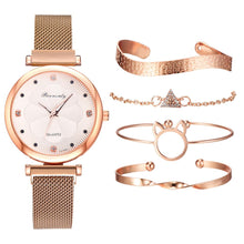 Load image into Gallery viewer, Fashion 5pcs Set Women Watches Luxury Magnet Buckle Flower Rhinestone Watch Ladies Quartz Wrist Watch Bracelet Set Reloj Mujer - Shoppin Daily
