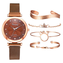 Load image into Gallery viewer, Fashion 5pcs Set Women Watches Luxury Magnet Buckle Flower Rhinestone Watch Ladies Quartz Wrist Watch Bracelet Set Reloj Mujer - Shoppin Daily
