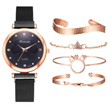 Load image into Gallery viewer, Fashion 5pcs Set Women Watches Luxury Magnet Buckle Flower Rhinestone Watch Ladies Quartz Wrist Watch Bracelet Set Reloj Mujer - Shoppin Daily
