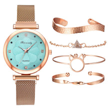 Load image into Gallery viewer, Fashion 5pcs Set Women Watches Luxury Magnet Buckle Flower Rhinestone Watch Ladies Quartz Wrist Watch Bracelet Set Reloj Mujer - Shoppin Daily
